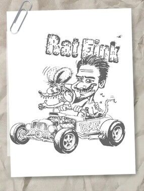 Rat Fink Black & White Graphic Art Print Ready To Paint